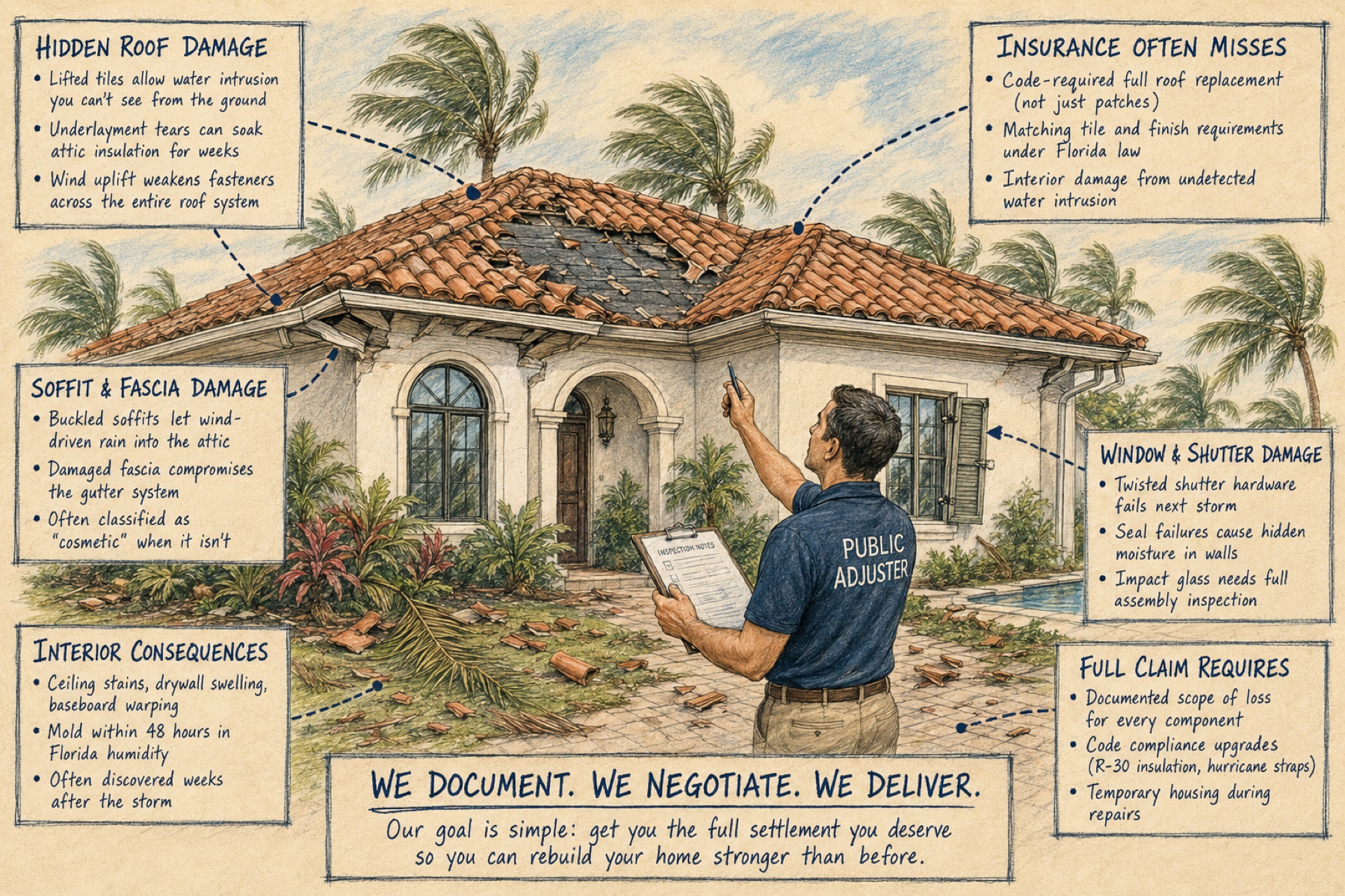 Hurricane-damaged covered patio in Florida — Greenlight Claims public adjuster